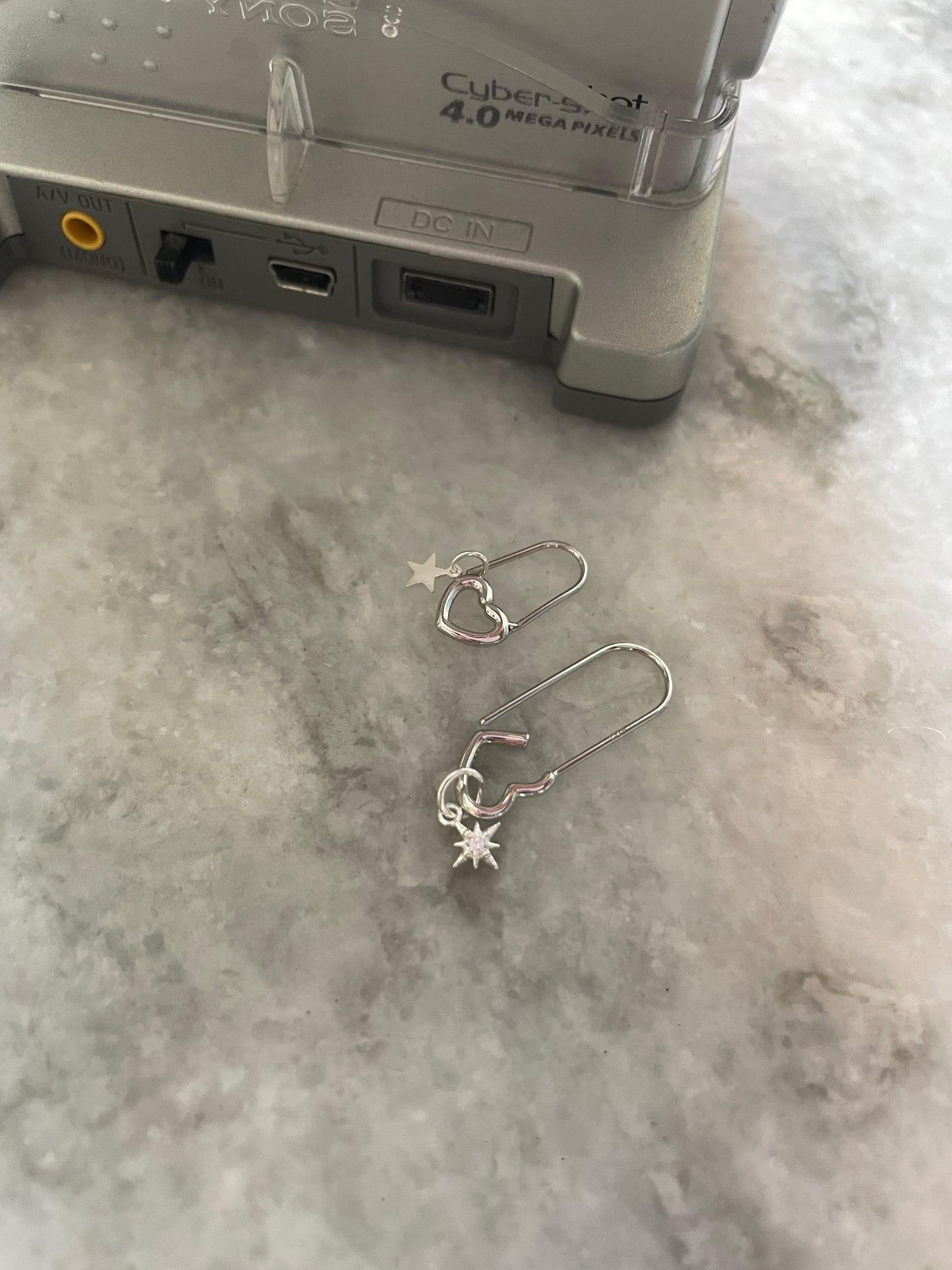 2PC Heart Safe Pin Stack Earrings 925 Sterling Silver