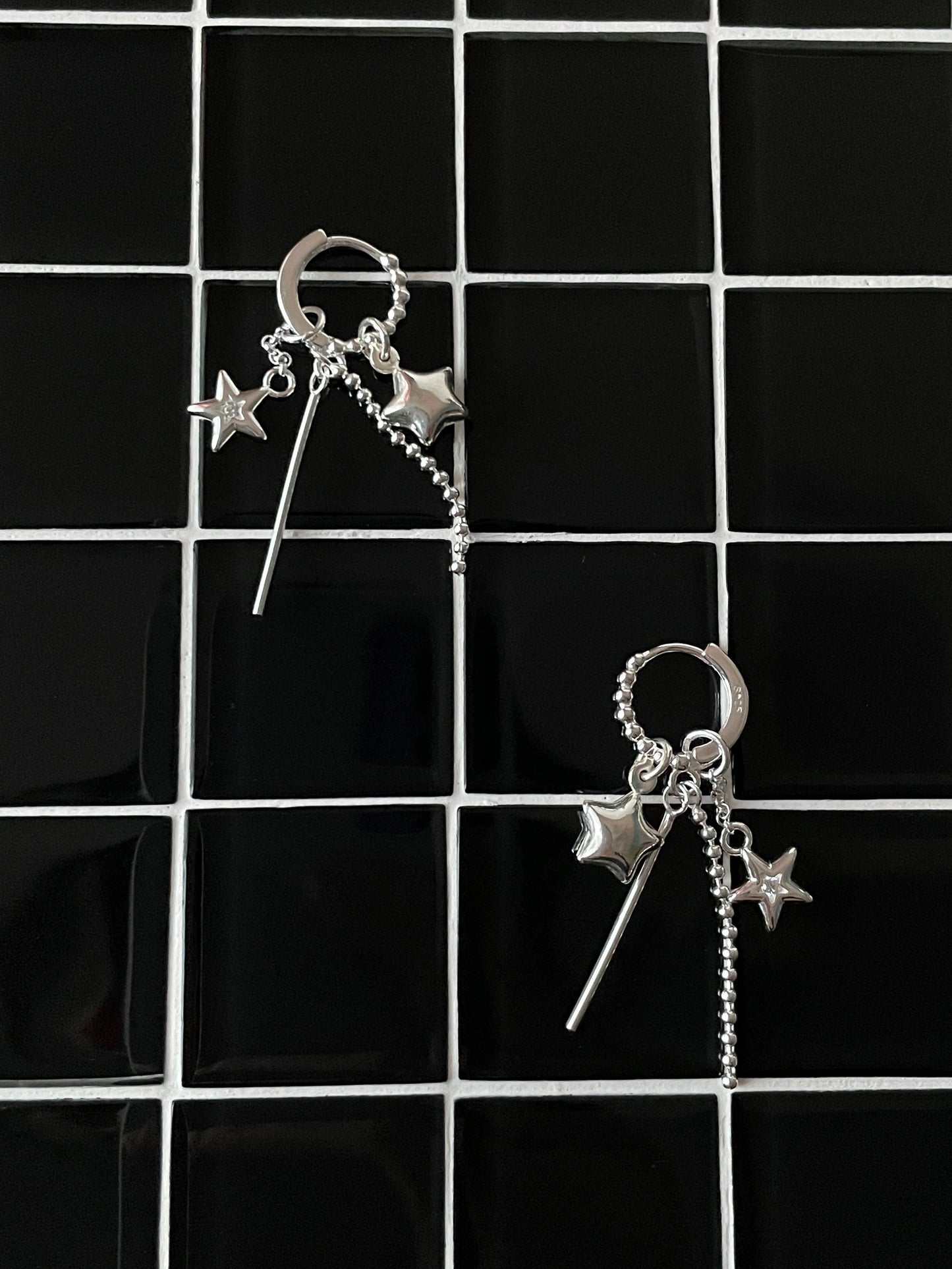 Kiki 925 Sterling Silver Tassel Star Hoop Earrings