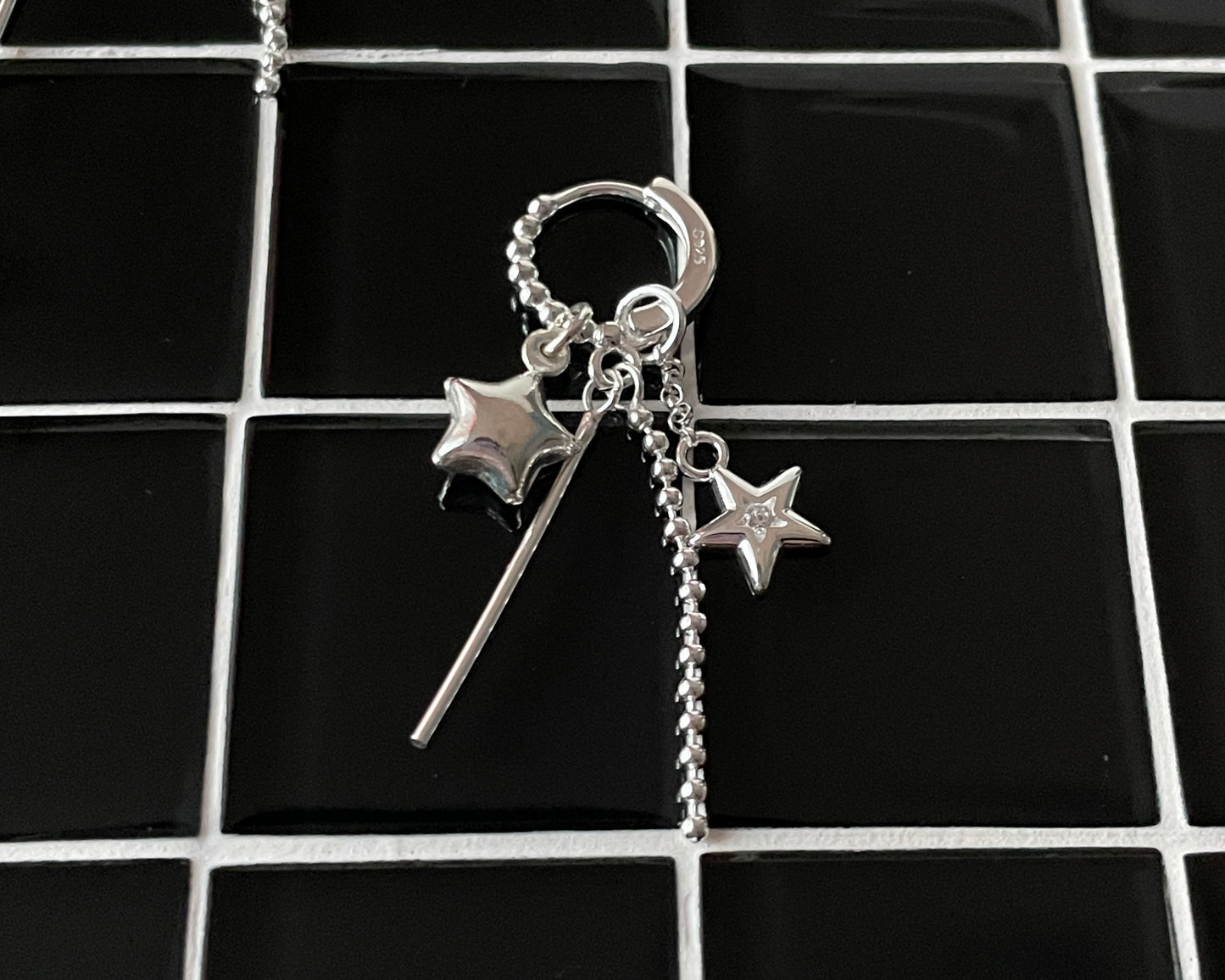 Kiki 925 Sterling Silver Tassel Star Hoop Earrings