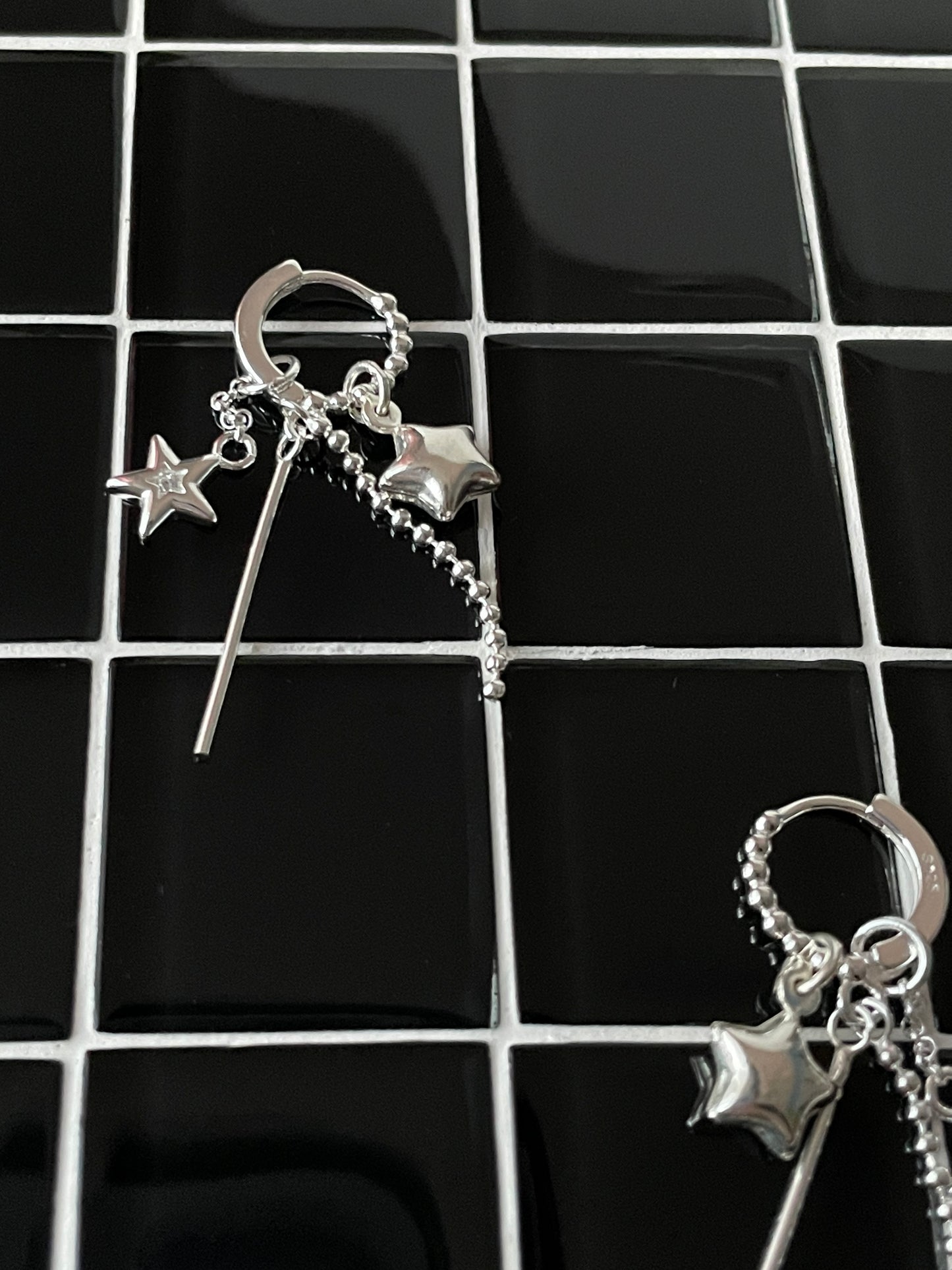 Kiki 925 Sterling Silver Tassel Star Hoop Earrings