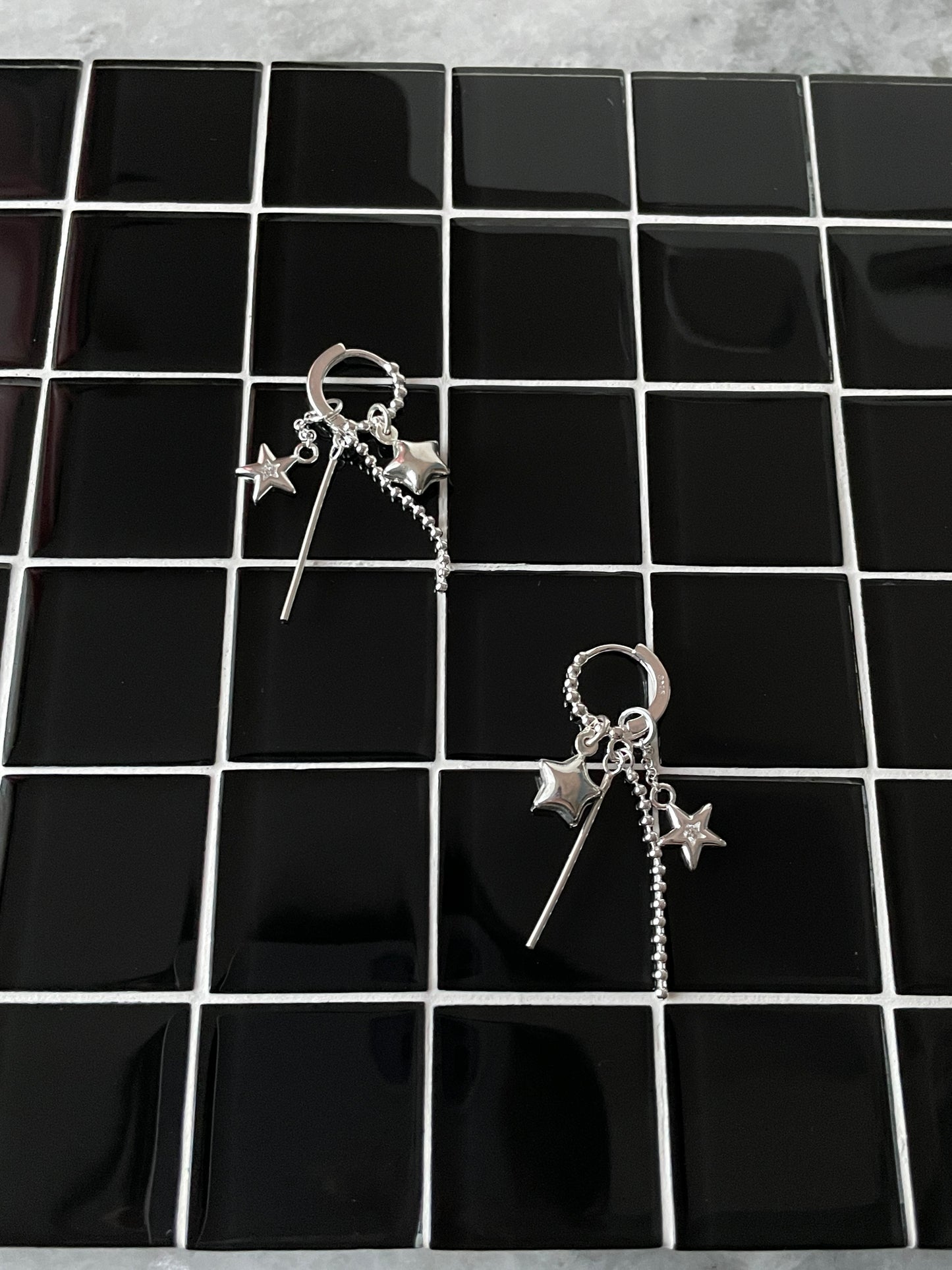 Kiki 925 Sterling Silver Tassel Star Hoop Earrings