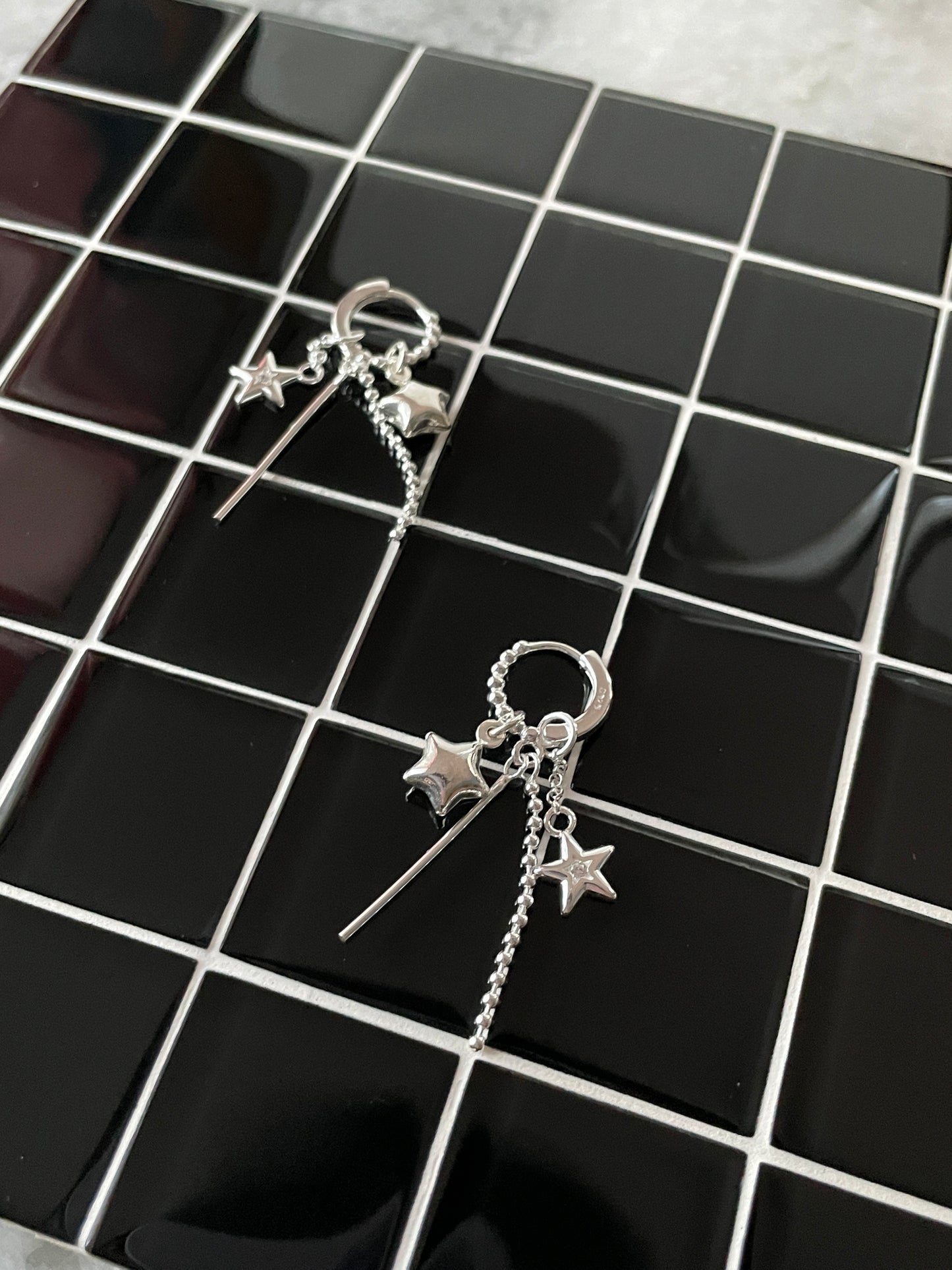 Kiki 925 Sterling Silver Tassel Star Hoop Earrings