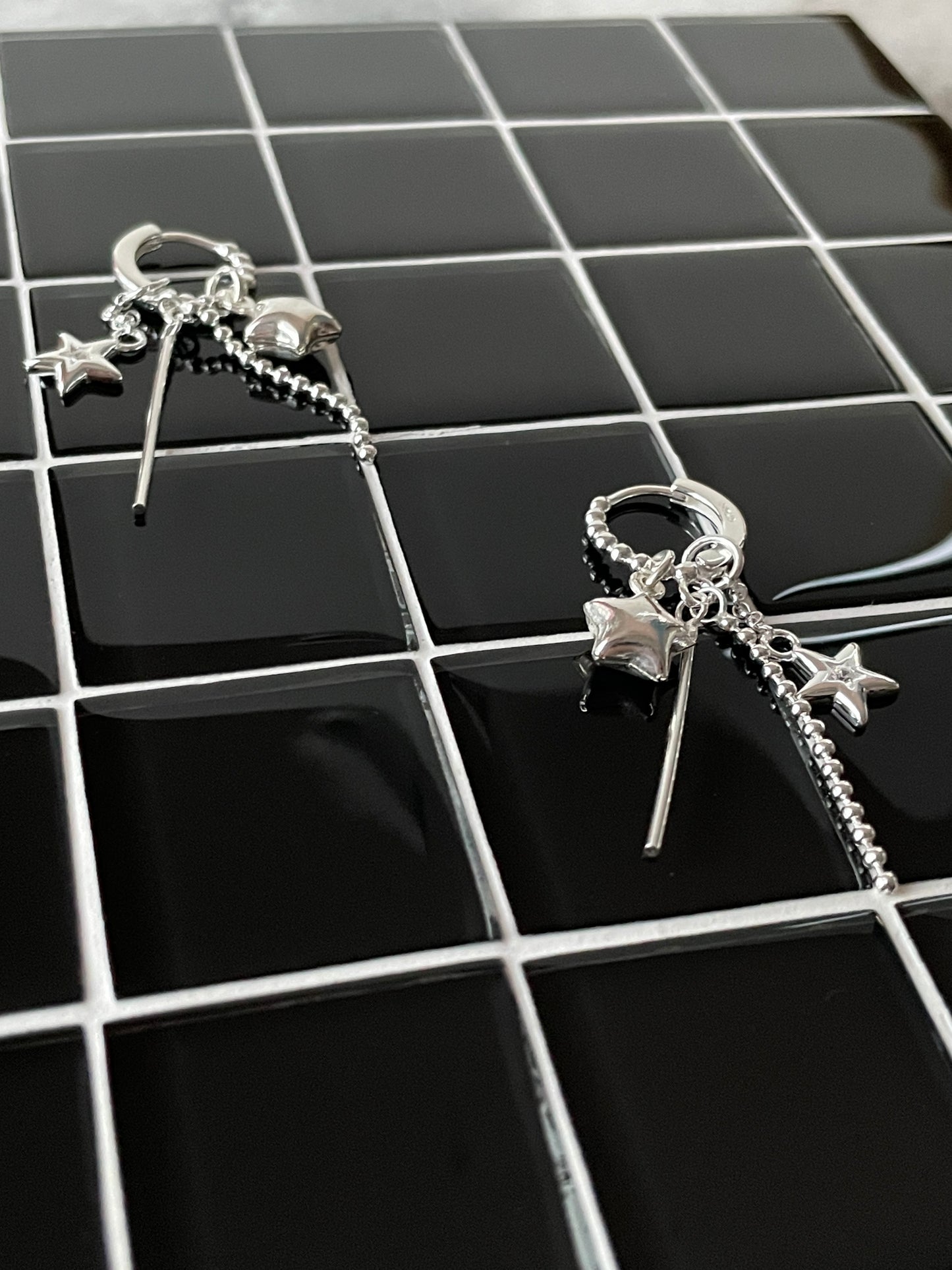 Kiki 925 Sterling Silver Tassel Star Hoop Earrings