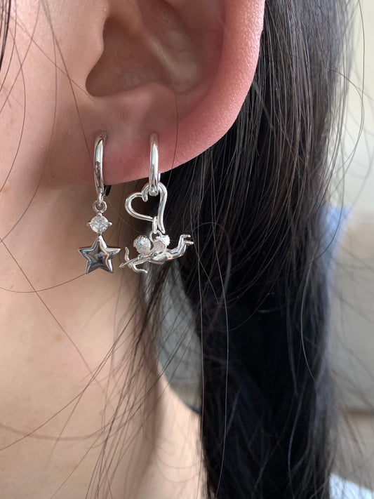 Y2K Cupid Earrings, Angel Coquette Earrings, Fairycore Earrings, Nana Earrings, Silver Plated Earrings, Y2k K Pop Jewelry, Gift for Her
