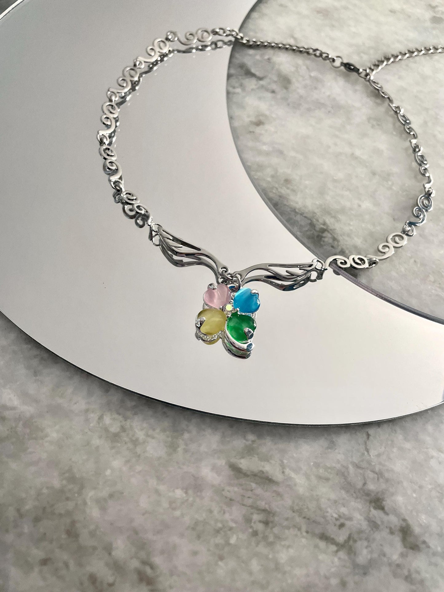 Y2k Shoujo Clover Choker Necklace Dreamcore Four Leaf Rainbow Clover Cloud Angel Wings HimeKaji Necklace Indie Aesthetic Anime Jewelry gift