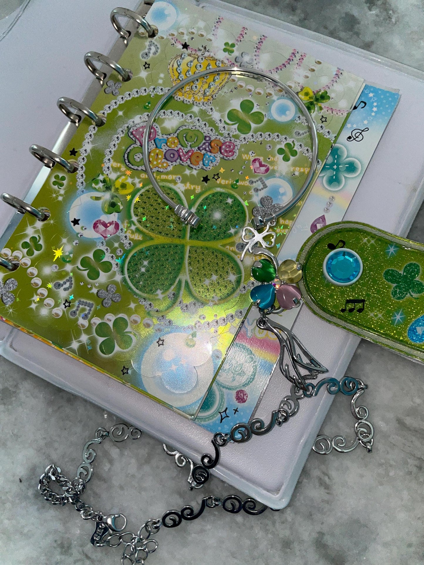 Y2k Shoujo Clover Choker Necklace Dreamcore Four Leaf Rainbow Clover Cloud Angel Wings HimeKaji Necklace Indie Aesthetic Anime Jewelry gift
