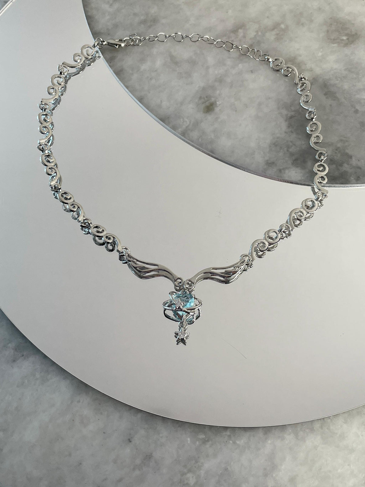 Y2k Grunge Necklace Angel Wings Choker Light Blue Orbit Grunge Necklace Alt Jewelry Acubi Nana Anime Indie Aesthetic K Pop PunkJewelry