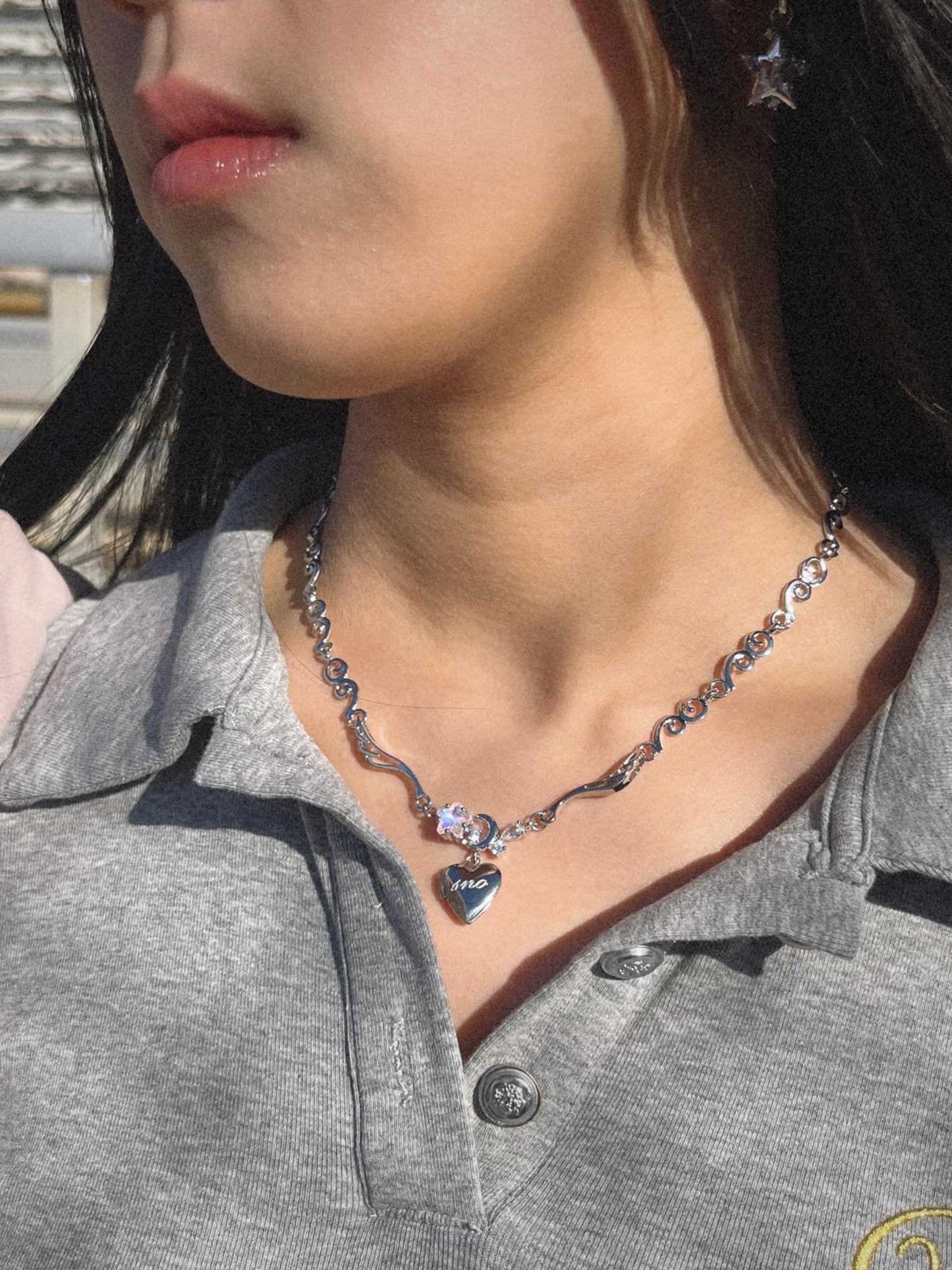 Coquette Heart Locket Moonstone Star Necklace Y2k Angel Wings Choker Angelic Ballet Core Jewelry Indie Aesthetic Heisei Retro Himekaji Gal