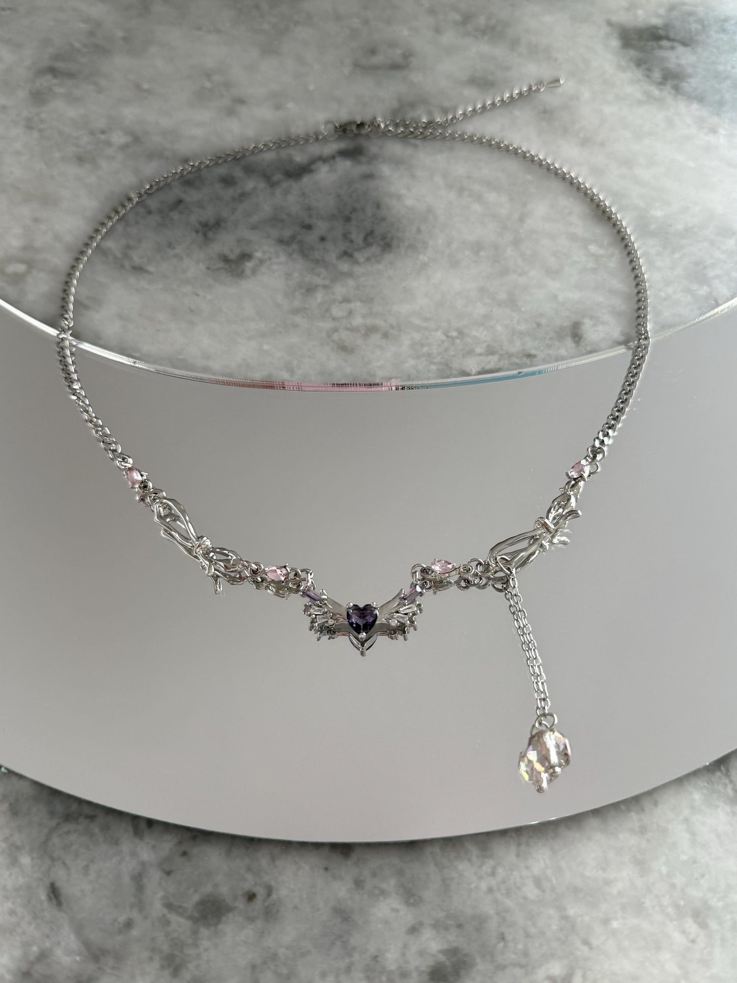 Y2k Angel Wings Necklace grunge purple heart wing Jewelry Indie Aesthetic Anime nana anime Himekaji Gal gift for her gyaru alternative