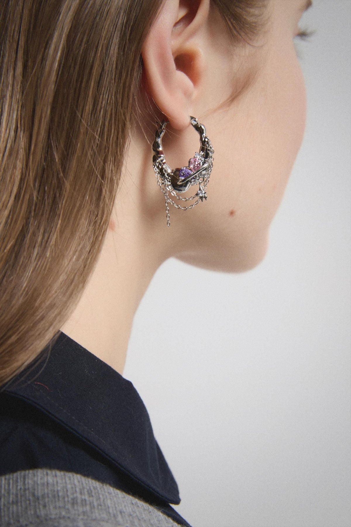 Y2K Grunge Earring Nana Punk Earrings Goth Hoop Earrings Grunge Statement Earrings Cyber Goth Rococo Aesthetic Gift for Her, Holiday Gift