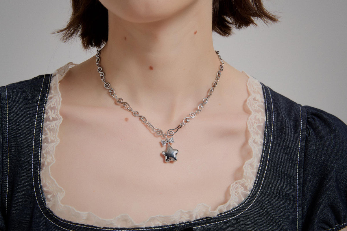 Y2k Star Locket Necklace Dreamcore Shoujo Coquette Bow Necklace Choker Angel Wings Nana Anime Accessories Indie Alternative Jewelry