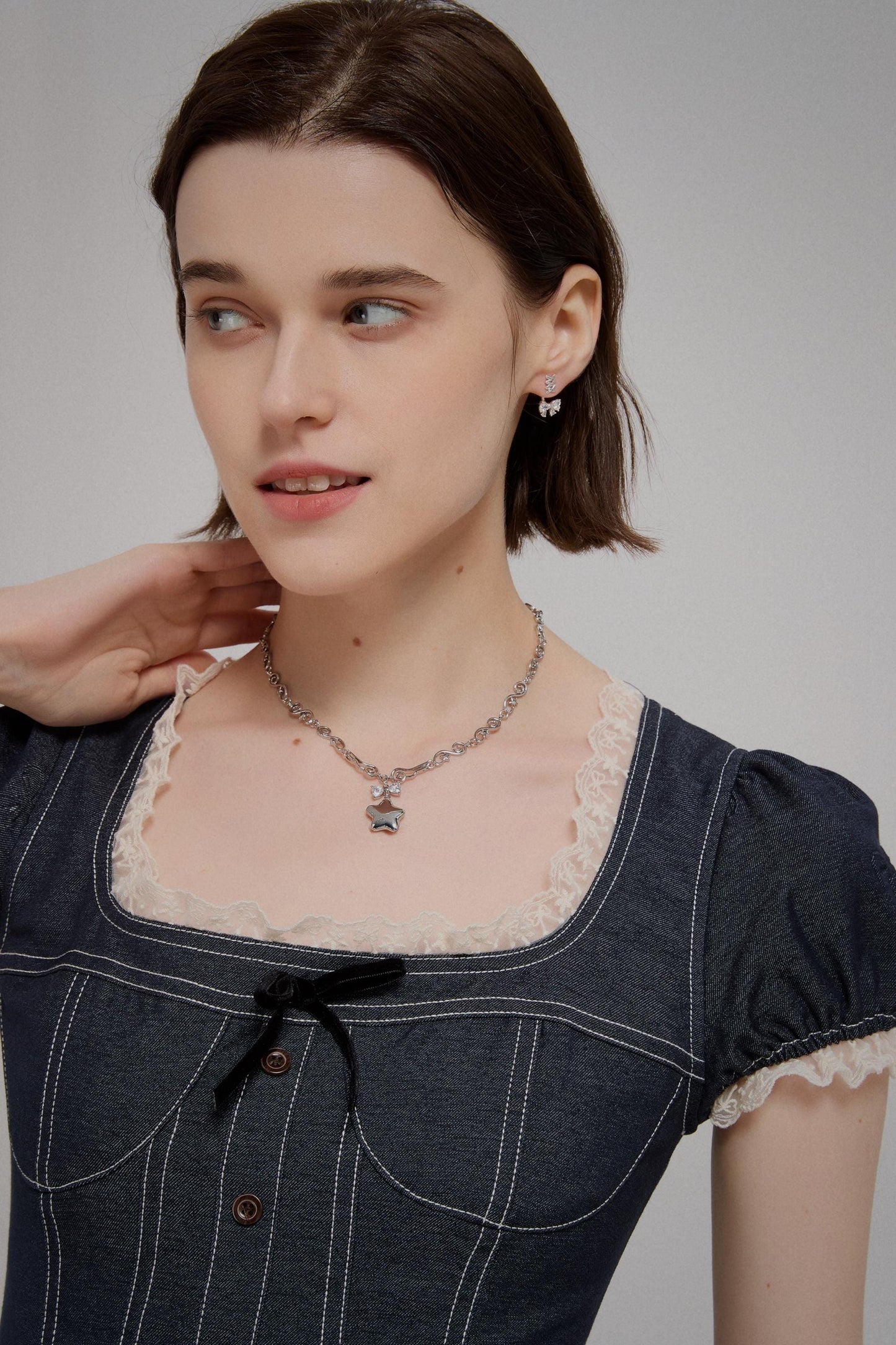 Y2k Star Locket Necklace Dreamcore Shoujo Coquette Bow Necklace Choker Angel Wings Nana Anime Accessories Indie Alternative Jewelry