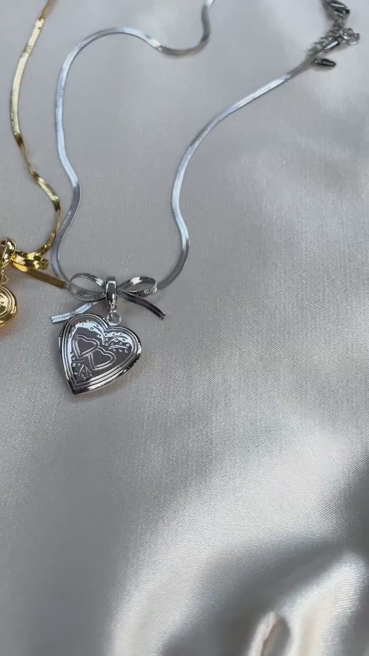 Coquette Bow Heart Locket Necklace Y2k Bow Choker Fairy Grunge Tarnish Free Stainless Steel indie jewelry Valentine's Day Gift for Her