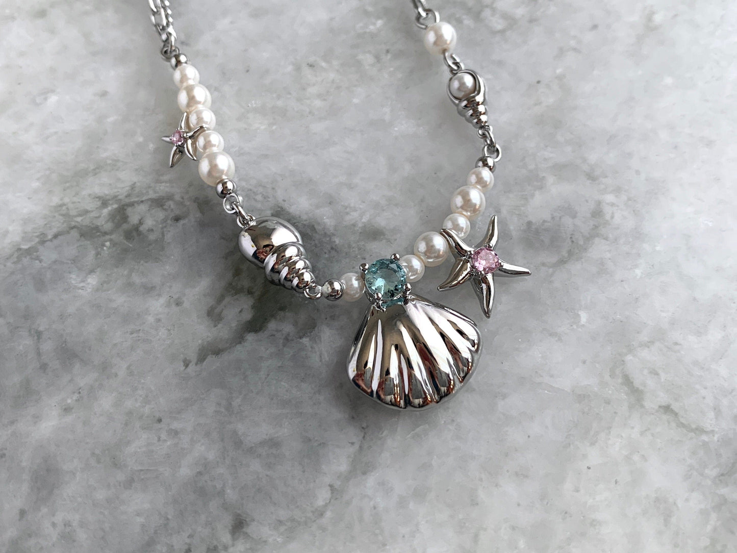 Y2k Mermaid Seashell Fairycore Necklace, Faux Pearl Romantic Summer Necklace, 2000s Jewelry, Alt Jewelry, Grunge Necklace, Gift for Her