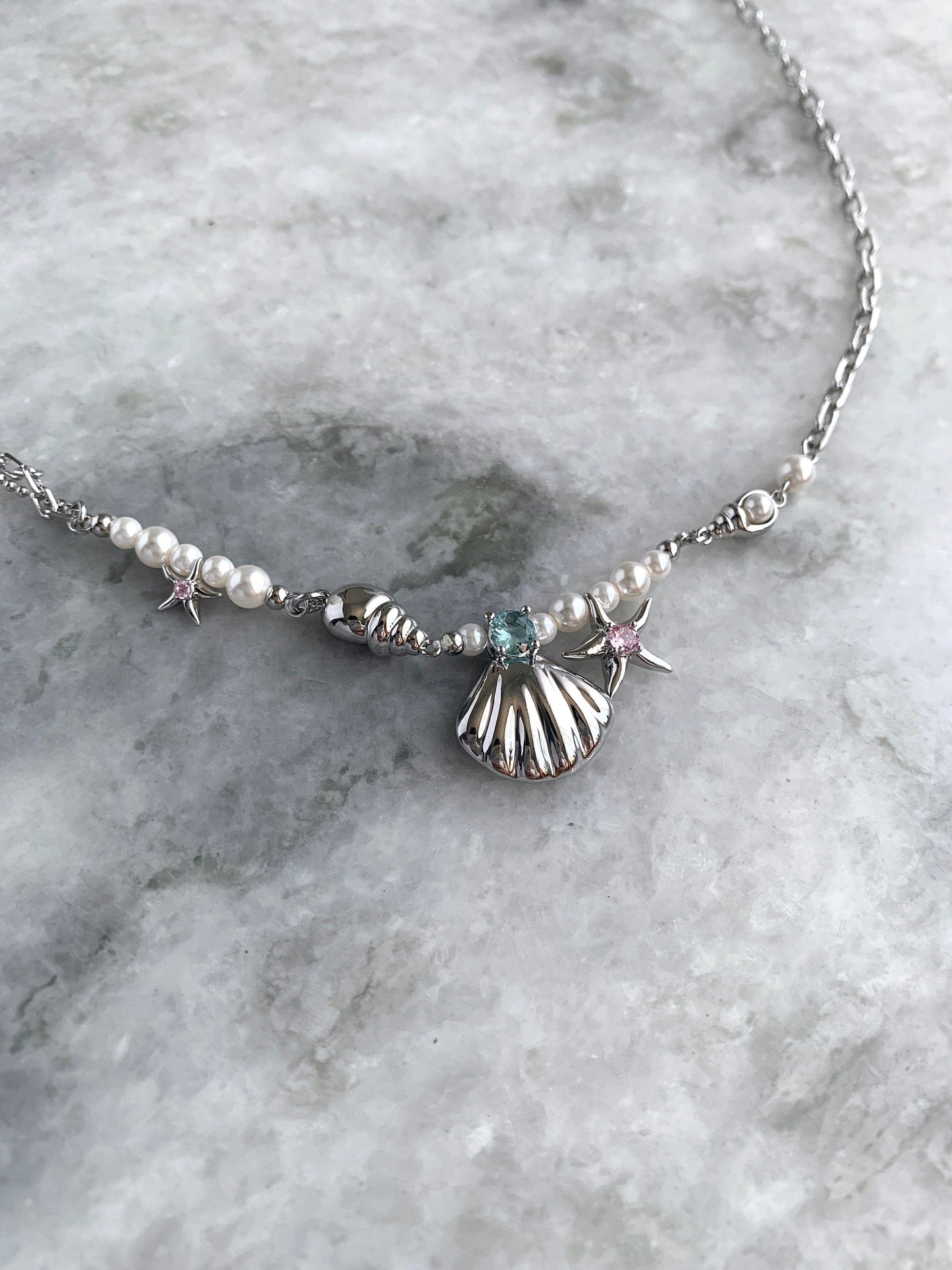 Y2k Mermaid Seashell Fairycore Necklace, Faux Pearl Romantic Summer Necklace, 2000s Jewelry, Alt Jewelry, Grunge Necklace, Gift for Her