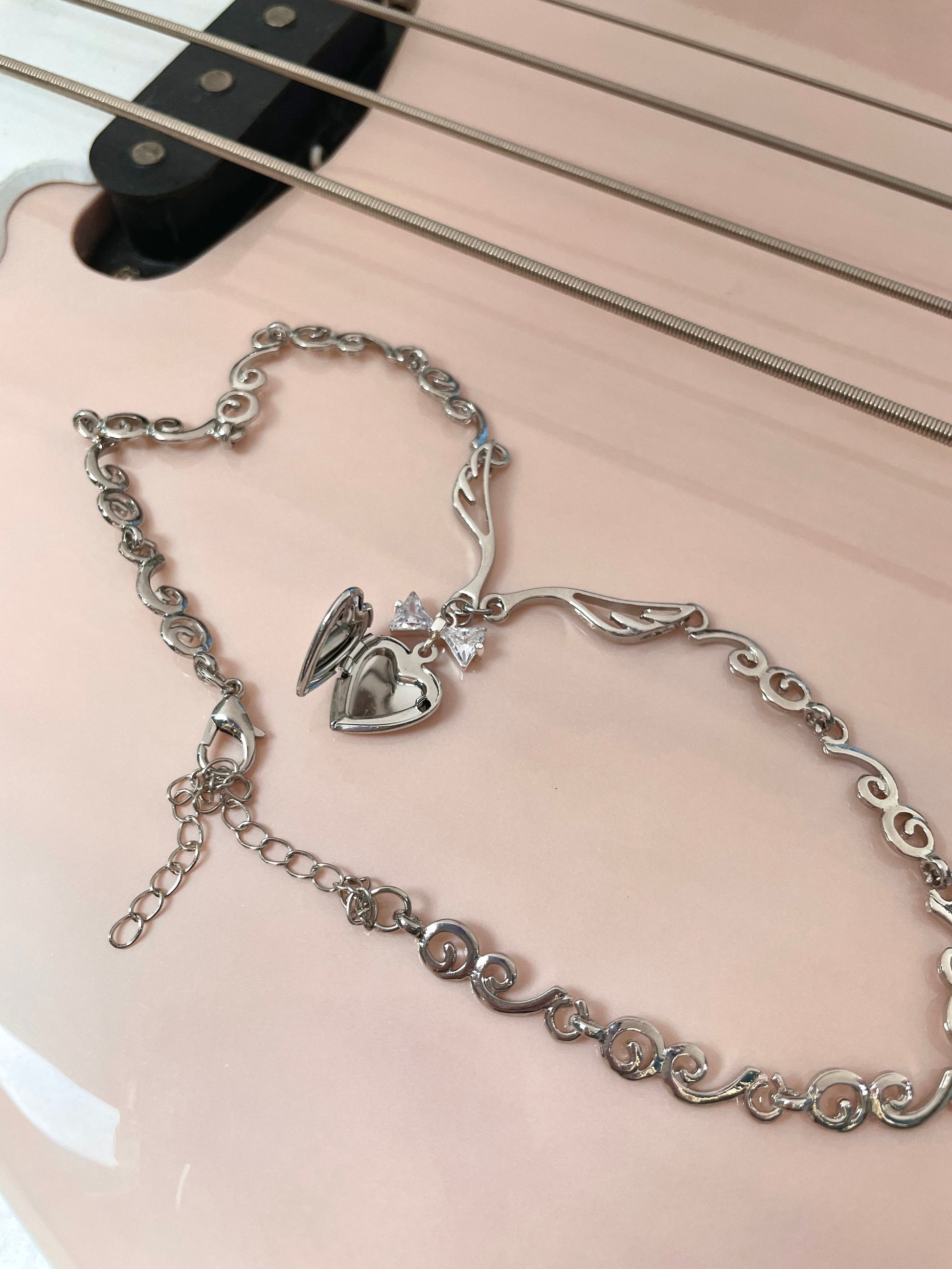 Coquette Heart Locket Bow Necklace Y2k Angel Wings Choker Angelic Ballet Core Jewelry Indie Aesthetic Anime Romantic Valentine's Day Gift