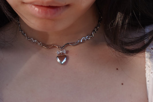 Coquette Heart Locket Bow Necklace Y2k Angel Wings Choker Angelic Ballet Core Jewelry Indie Aesthetic Anime Romantic Valentine's Day Gift