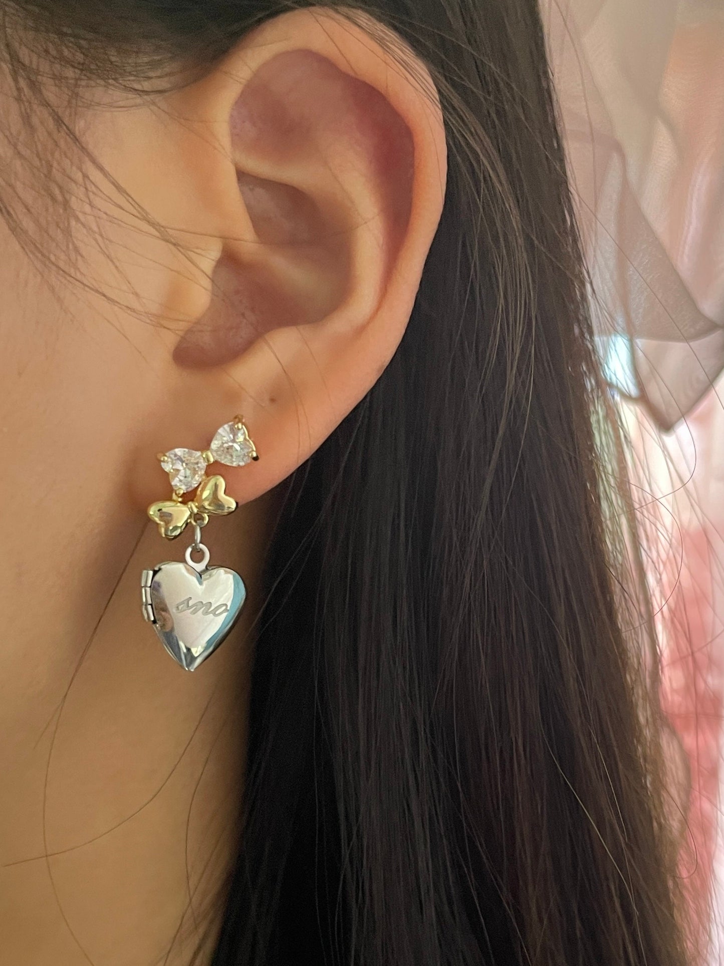 Coquette Bow Earrings Heart Locket Earrings Y2k Bow Ballet Core Bow Studs indie Aesthetic Romantic It girl Pinterest jewelry Gift for Her