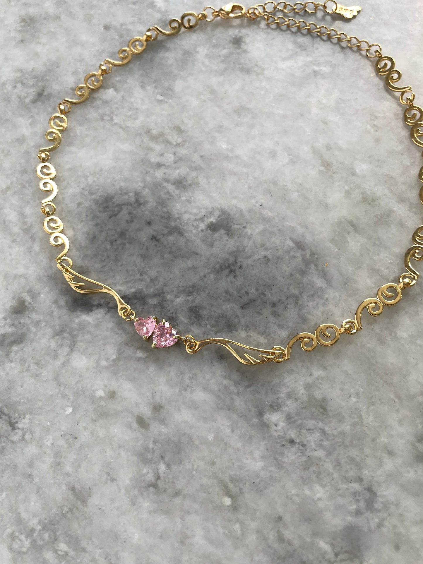 Y2k Angel Wings Choker Cubic Zirconia Heart Cyber Grunge Necklace 2000s Jewelry Egirl Preppy Gift for Her Indie Trendy Kpop Cottagecore