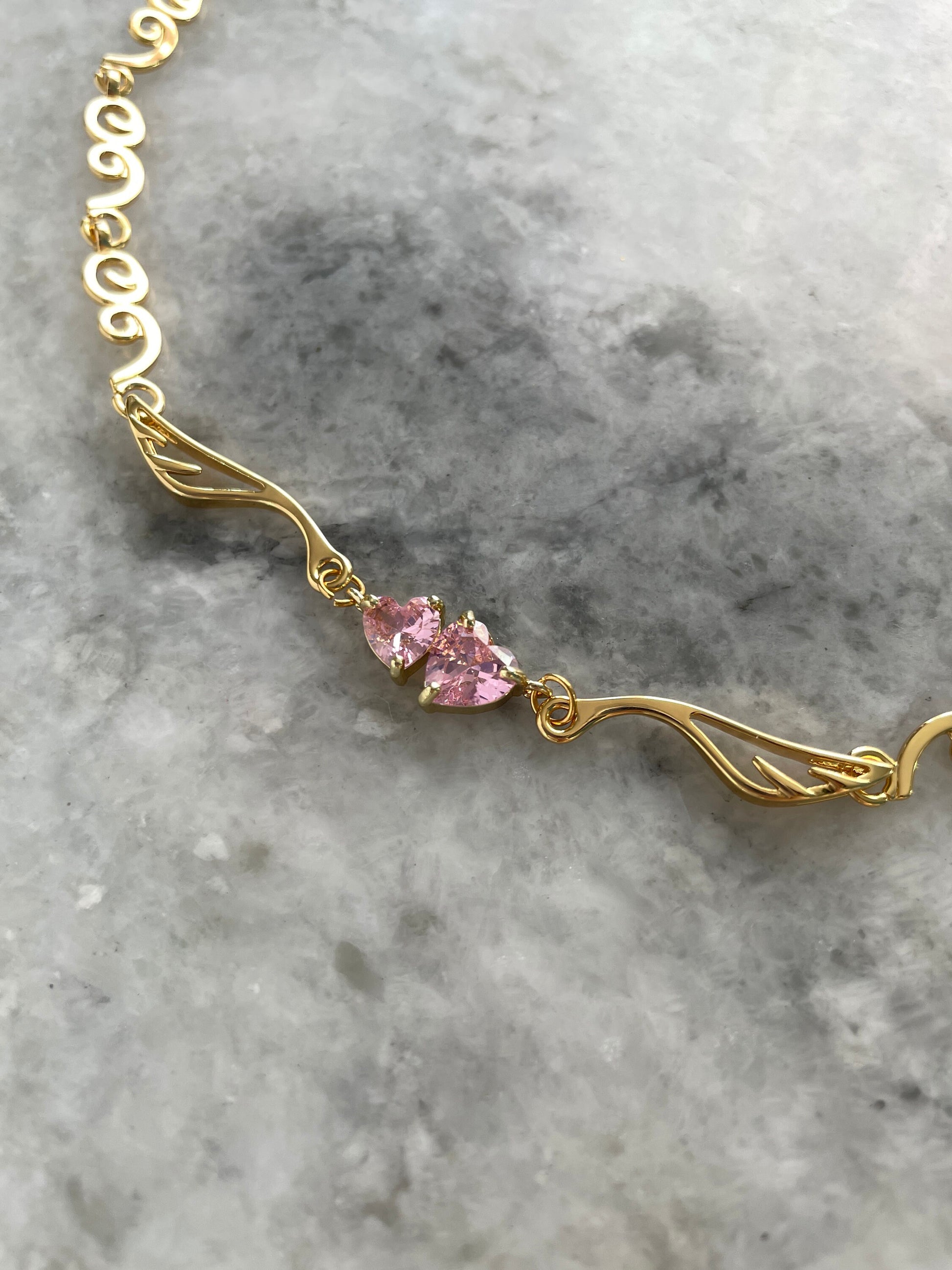 Y2k Angel Wings Choker Cubic Zirconia Heart Cyber Grunge Necklace 2000s Jewelry Egirl Preppy Gift for Her Indie Trendy Kpop Cottagecore