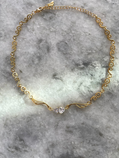 Y2k Angel Wings Choker Cubic Zirconia Heart Cyber Grunge Necklace 2000s Jewelry Egirl Preppy Gift for Her Indie Trendy Kpop Cottagecore
