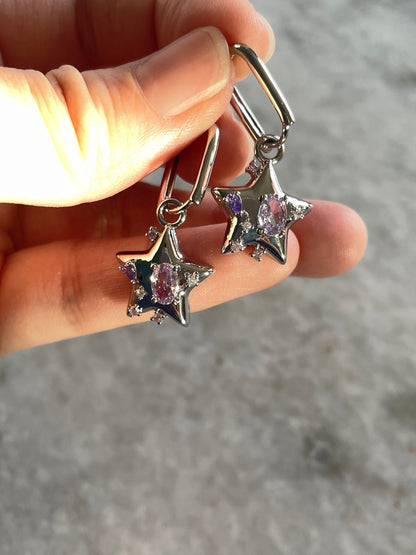 Y2K Star Hoops Grunge Purple Star Hoop Earrings Fairycore Hoop Earring Alt Earrings 2000s K Pop Indie Aesthetic Gift Egirl Cybercore