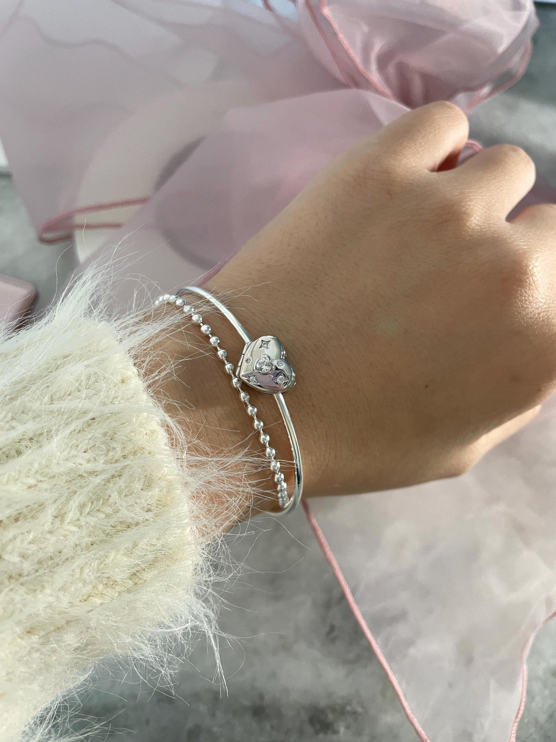 925 Coquette Locket Bracelet 925 Sterling Silver Double Layer Ballet Core Bracelet Nana Anime Fairy Grunge Indie Alternative Shojo Aesthetic