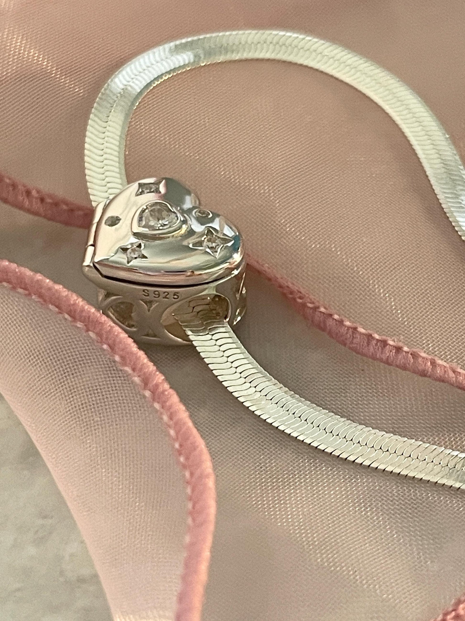 925 Coquette Heart Locket Necklace Snake Chain Choker Balletcore Fairy Grunge Snake Chain Shoujo Aesthetic 925 Sterling Silver Necklace nana