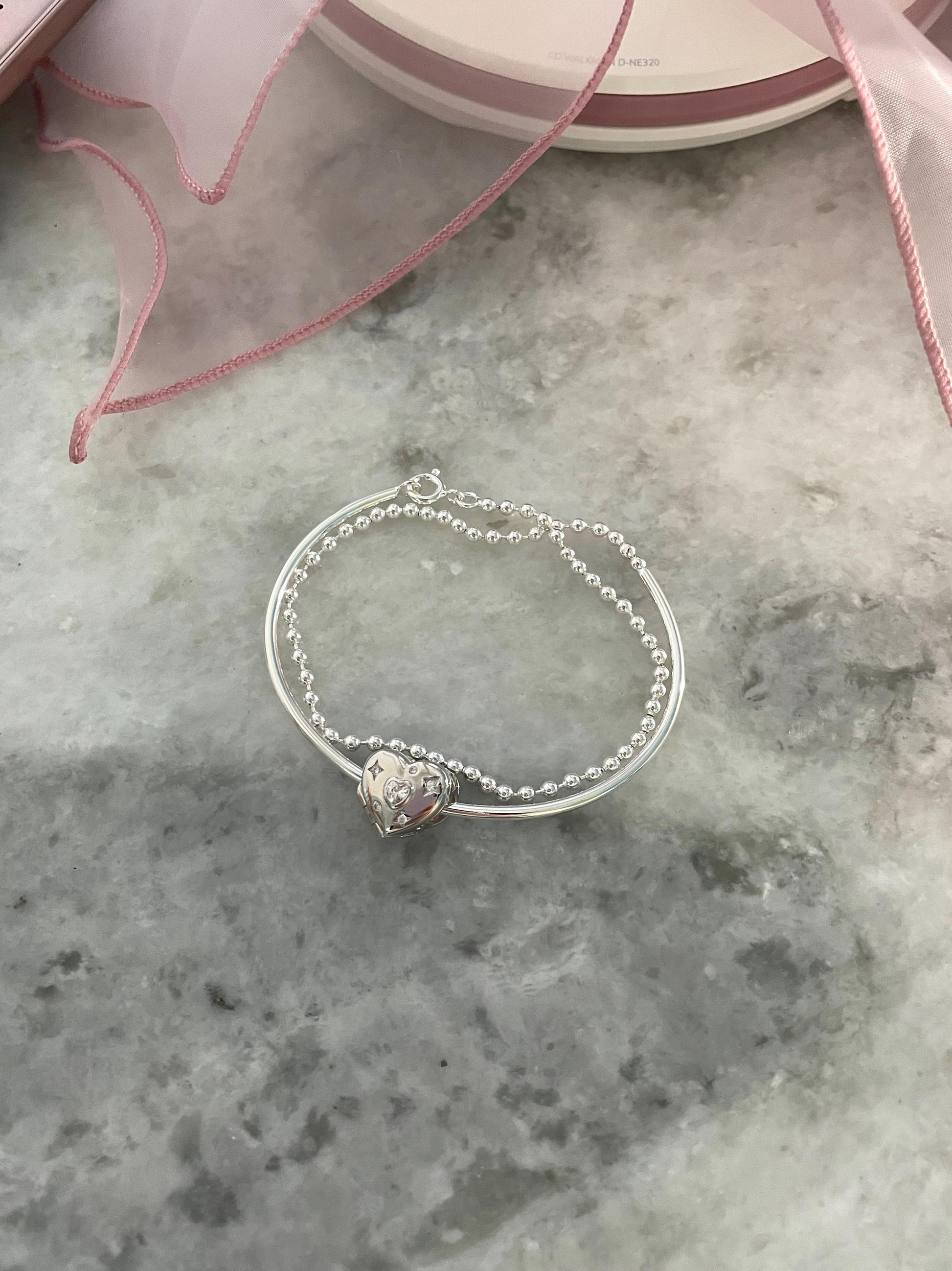 925 Coquette Locket Bracelet 925 Sterling Silver Double Layer Ballet Core Bracelet Nana Anime Fairy Grunge Indie Alternative Shojo Aesthetic