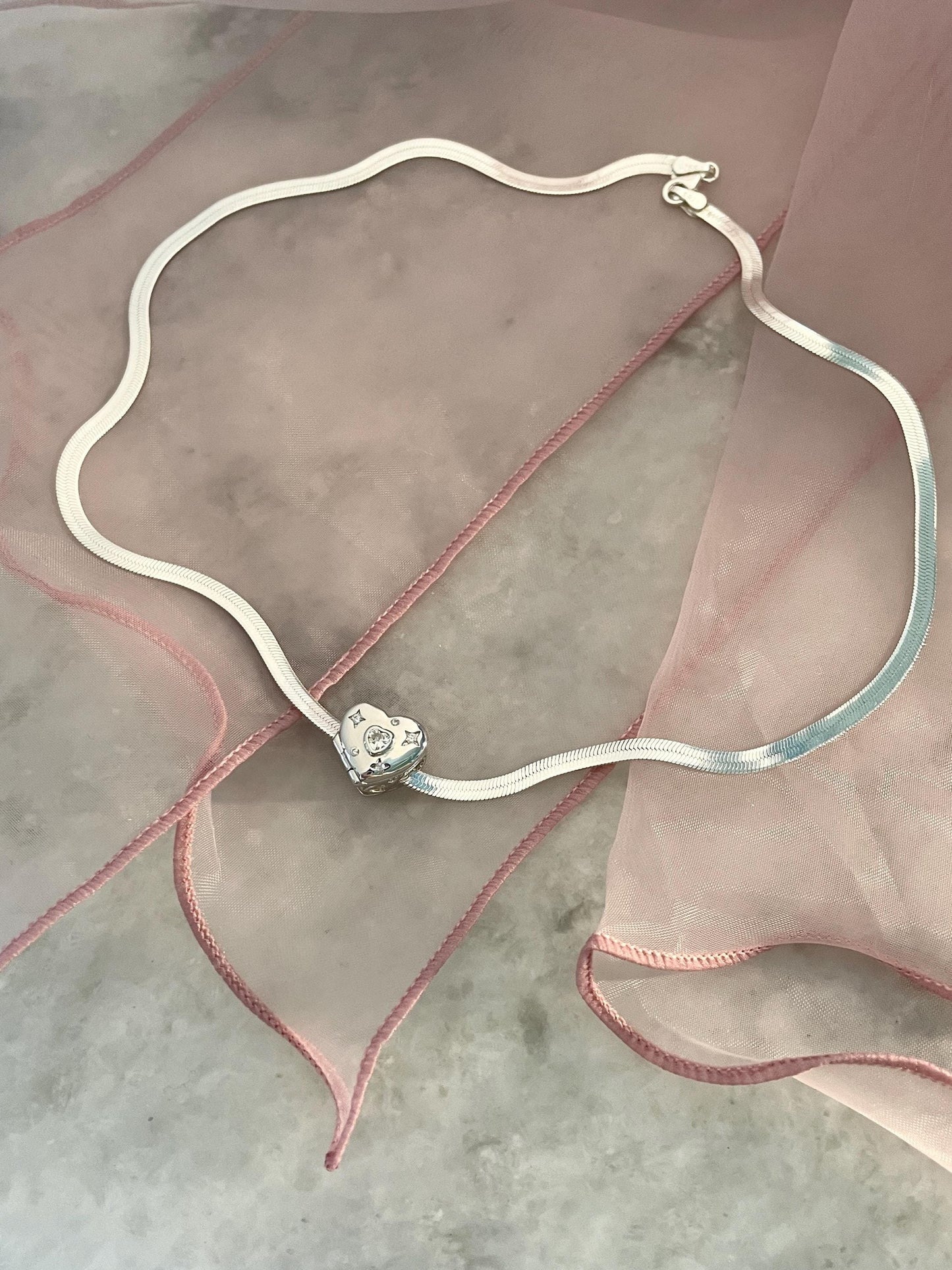 925 Coquette Heart Locket Necklace Snake Chain Choker Balletcore Fairy Grunge Snake Chain Shoujo Aesthetic 925 Sterling Silver Necklace nana