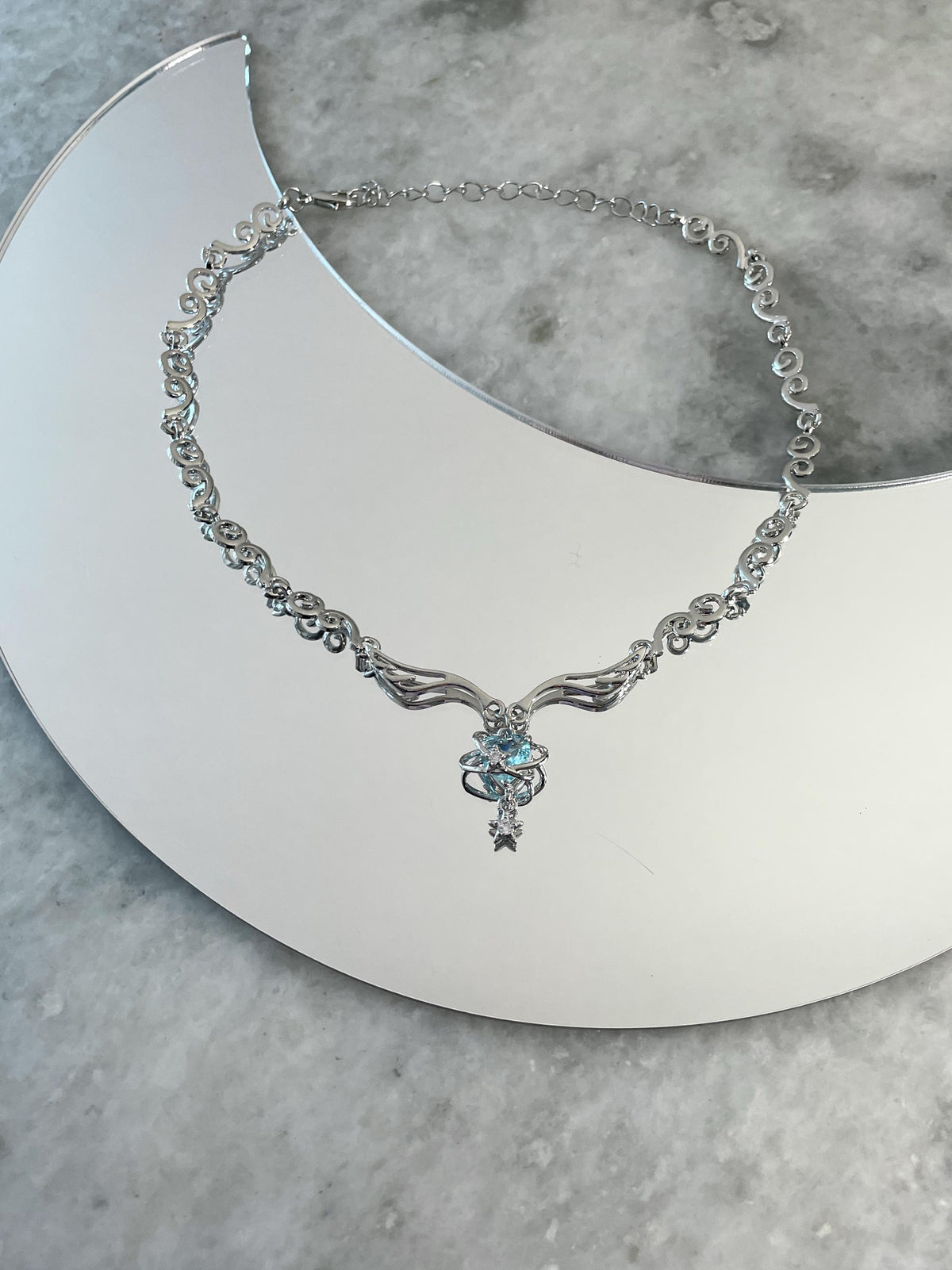 Y2k Grunge Necklace Angel Wings Choker Light Blue Orbit Grunge Necklace Alt Jewelry Acubi Nana Anime Indie Aesthetic K Pop PunkJewelry