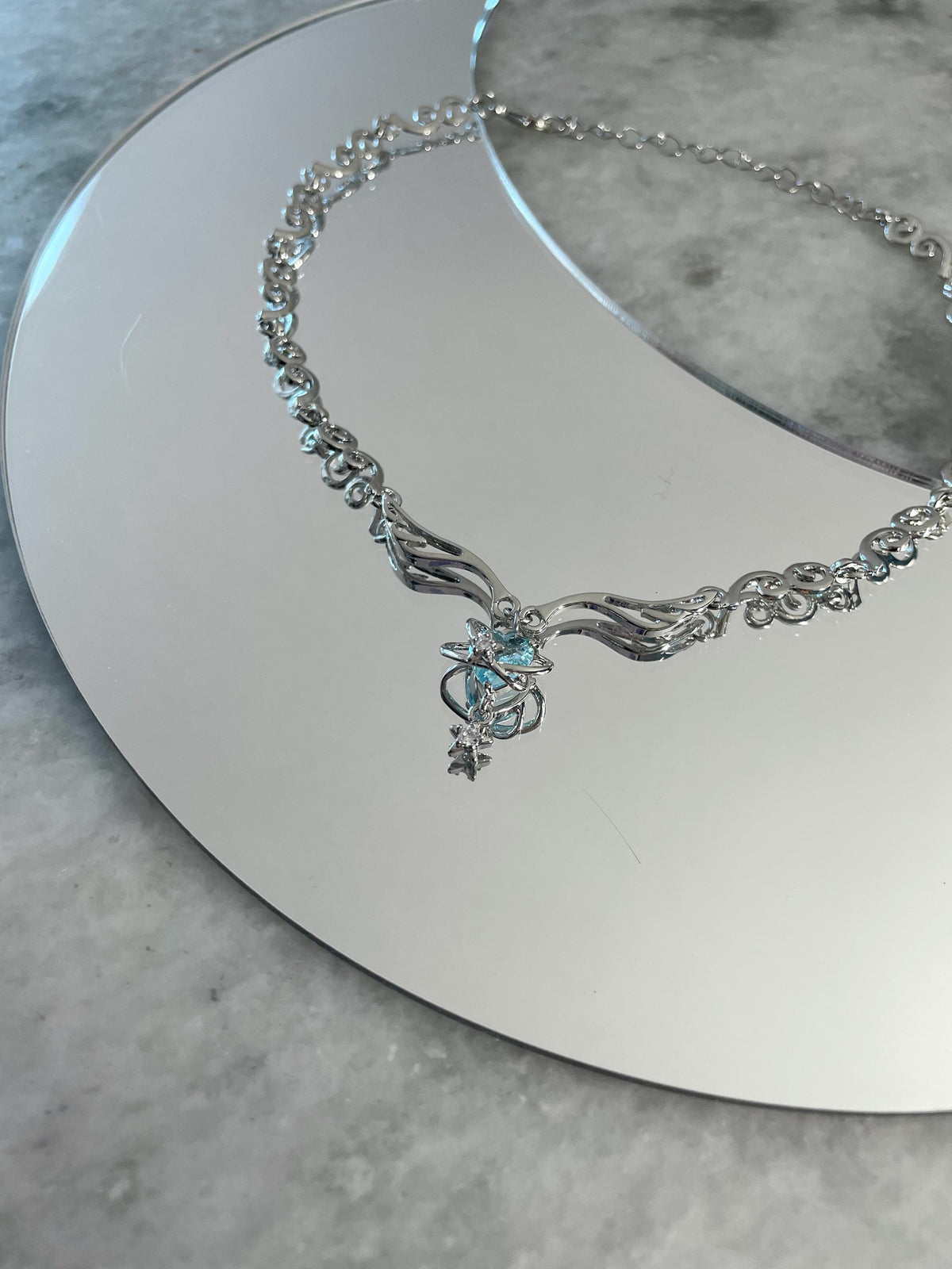Y2k Grunge Necklace Angel Wings Choker Light Blue Orbit Grunge Necklace Alt Jewelry Acubi Nana Anime Indie Aesthetic K Pop PunkJewelry