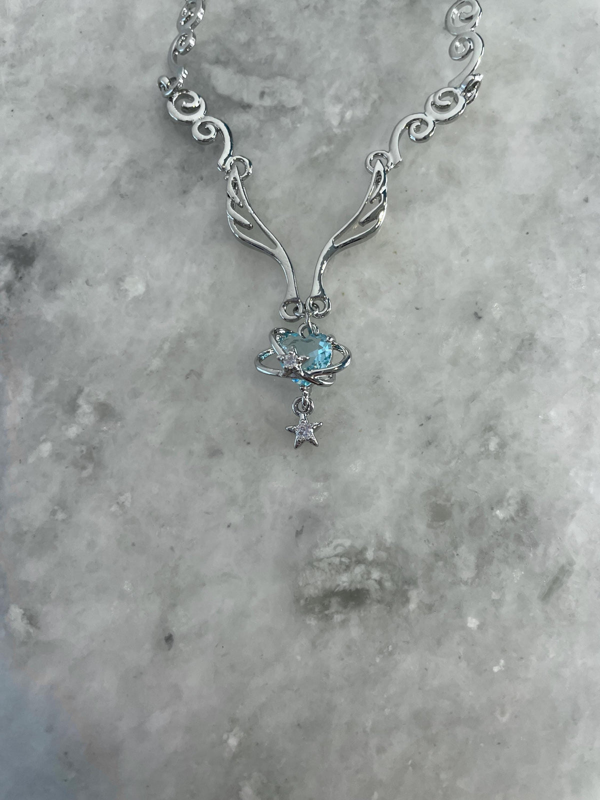 Y2k Grunge Necklace Angel Wings Choker Light Blue Orbit Grunge Necklace Alt Jewelry Acubi Nana Anime Indie Aesthetic K Pop PunkJewelry