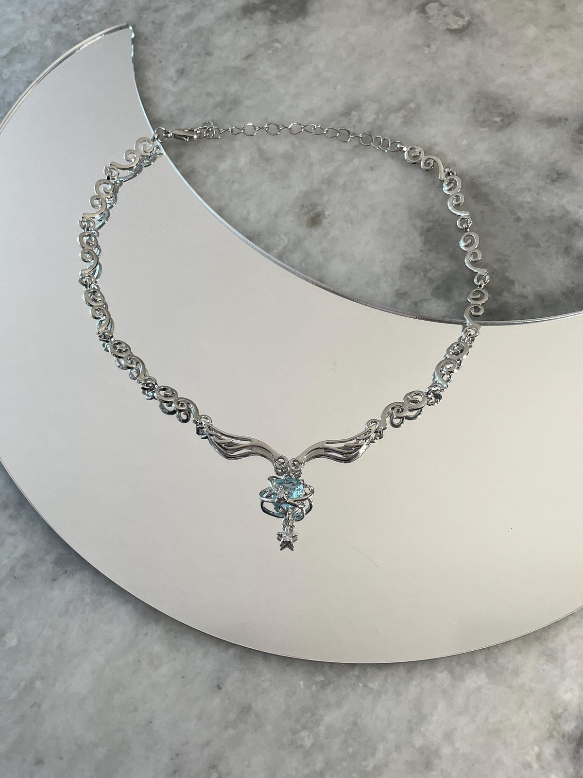 Y2k Grunge Necklace Angel Wings Choker Light Blue Orbit Grunge Necklace Alt Jewelry Acubi Nana Anime Indie Aesthetic K Pop PunkJewelry