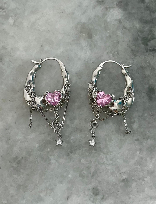 Y2K Grunge Earrings Shoujo Music Note Nana Punk Earrings Goth Hoop Earrings Gyaru Gal Cyber Himekaji Aesthetic Gift for Her Heisei Retro