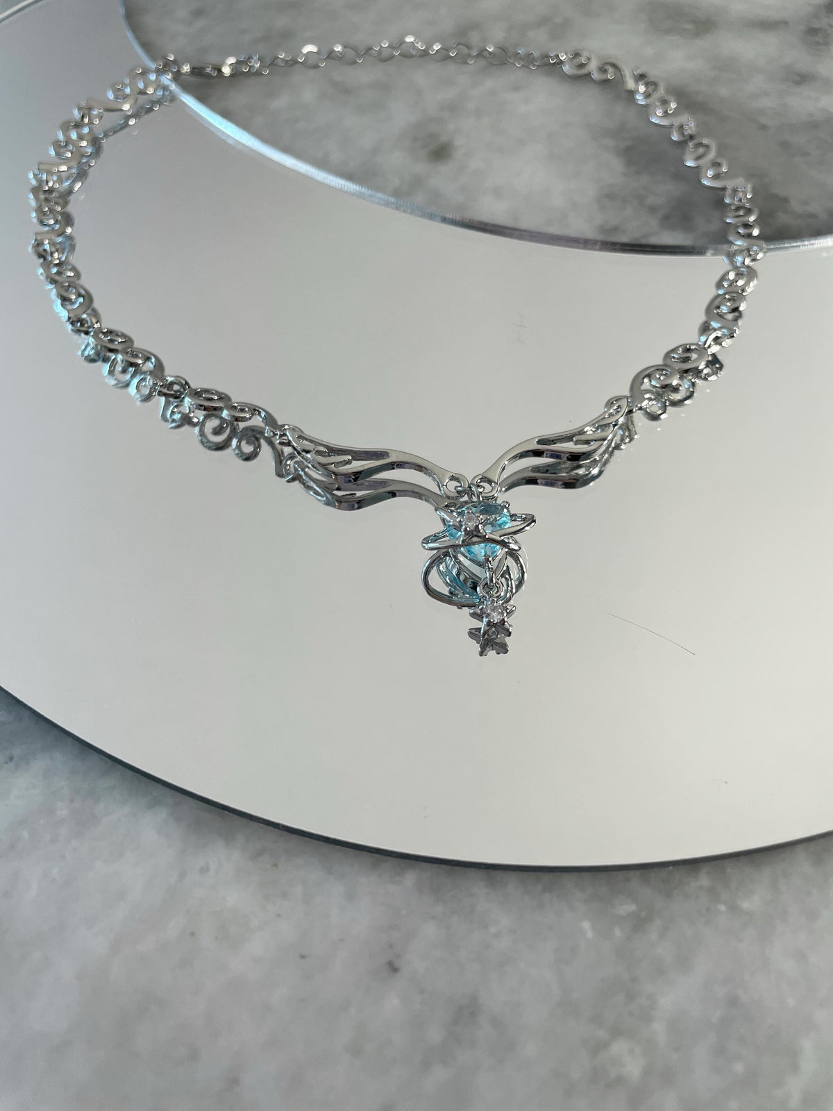Y2k Grunge Necklace Angel Wings Choker Light Blue Orbit Grunge Necklace Alt Jewelry Acubi Nana Anime Indie Aesthetic K Pop PunkJewelry