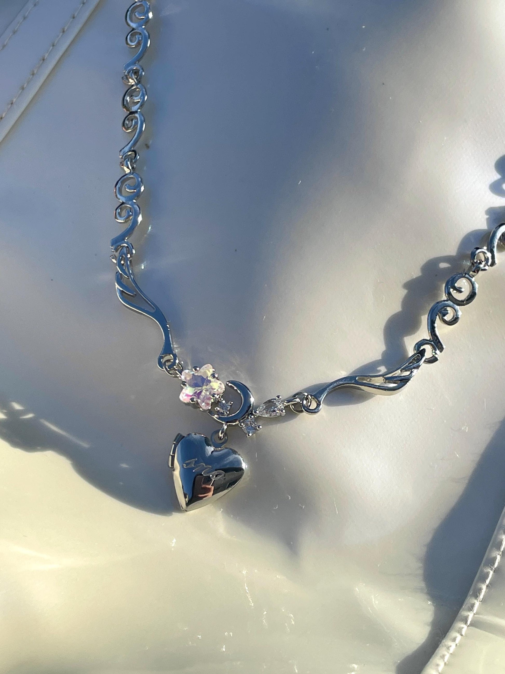 Coquette Heart Locket Moonstone Star Necklace Y2k Angel Wings Choker Angelic Ballet Core Jewelry Indie Aesthetic Heisei Retro Himekaji Gal