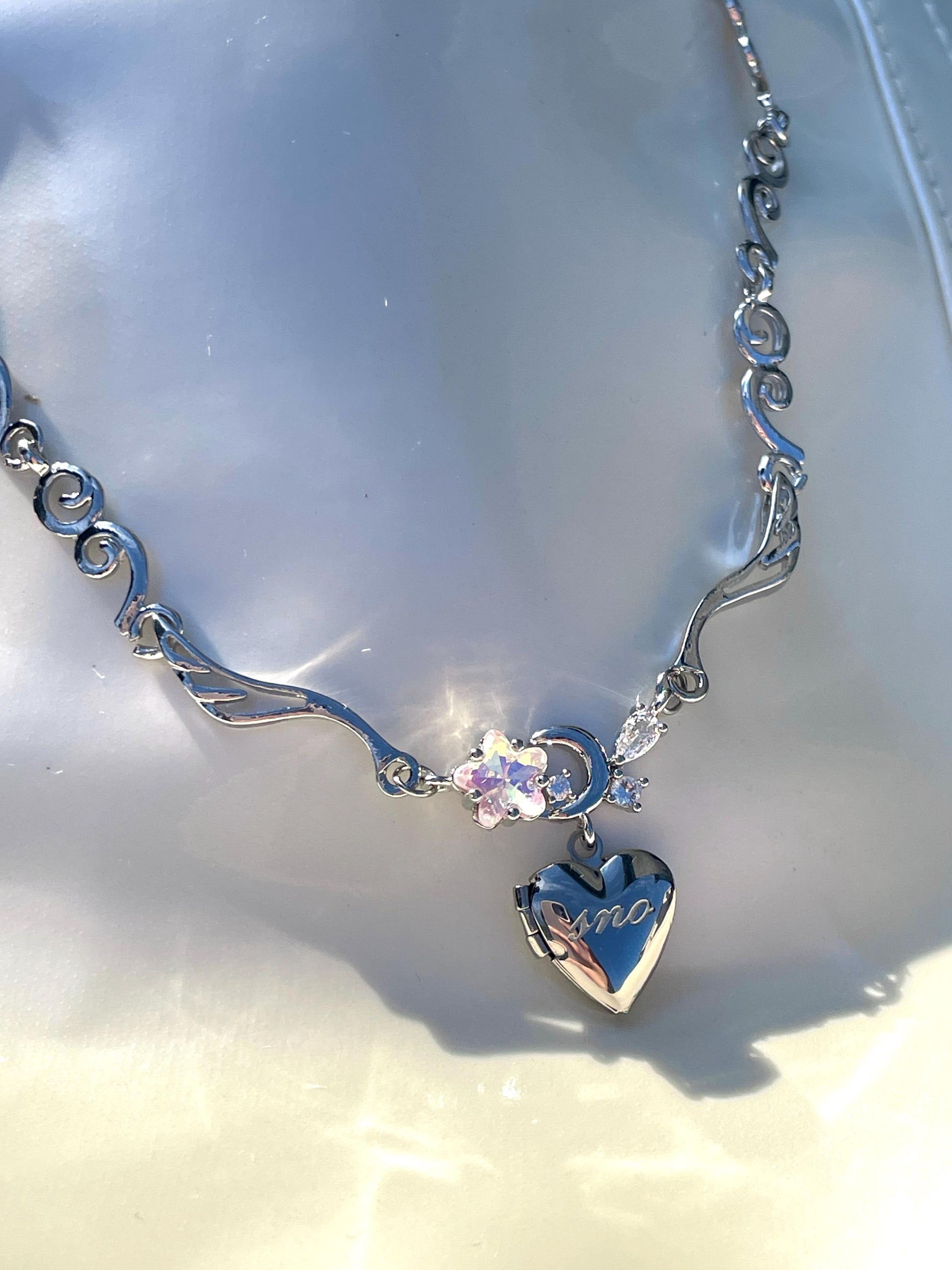 Coquette Heart Locket Moonstone Star Necklace Y2k Angel Wings Choker Angelic Ballet Core Jewelry Indie Aesthetic Heisei Retro Himekaji Gal