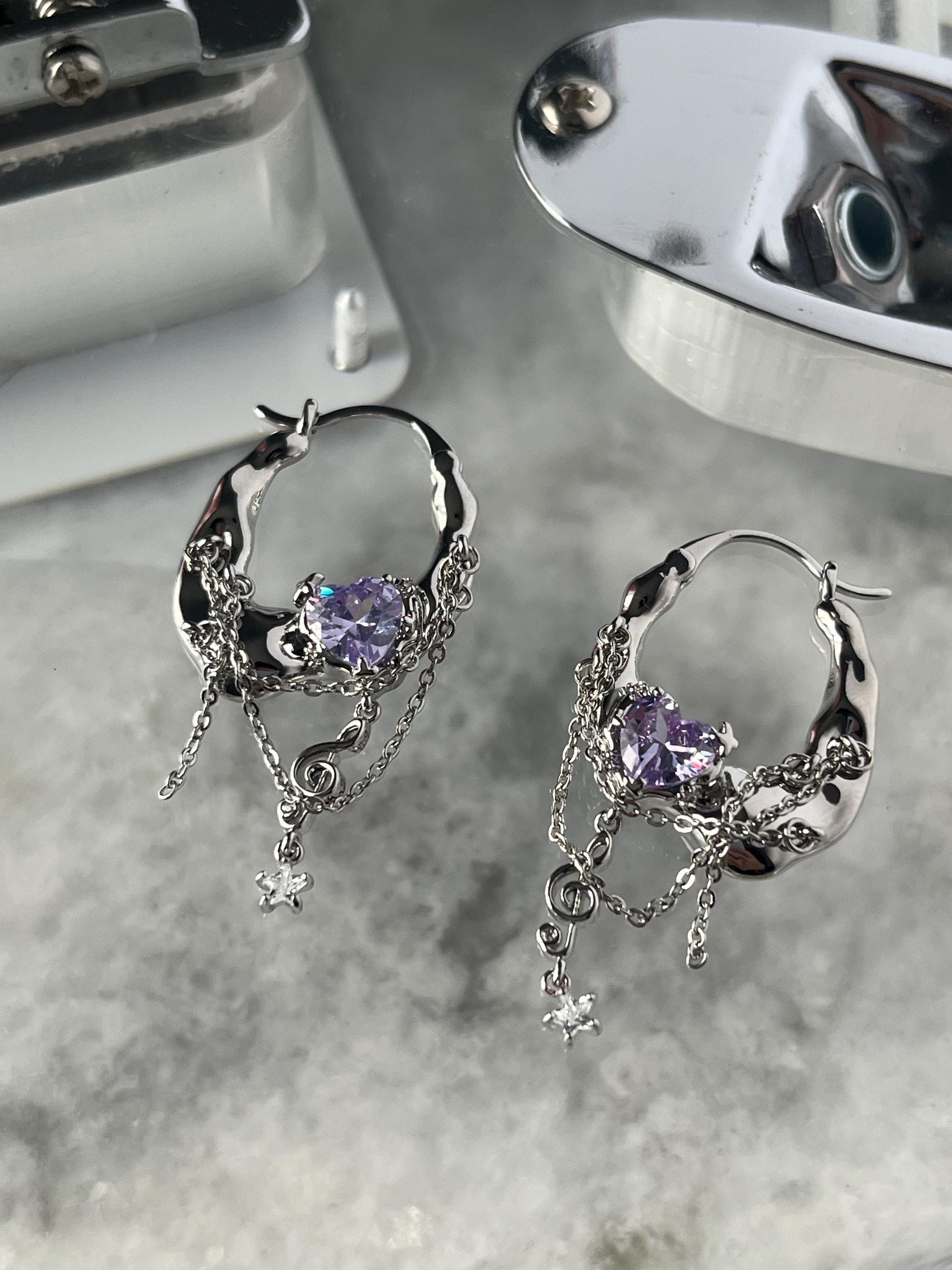 Y2K Grunge Earrings Shoujo Music Note Nana Punk Earrings Goth Hoop Earrings Gyaru Gal Cyber Himekaji Aesthetic Gift for Her Heisei Retro