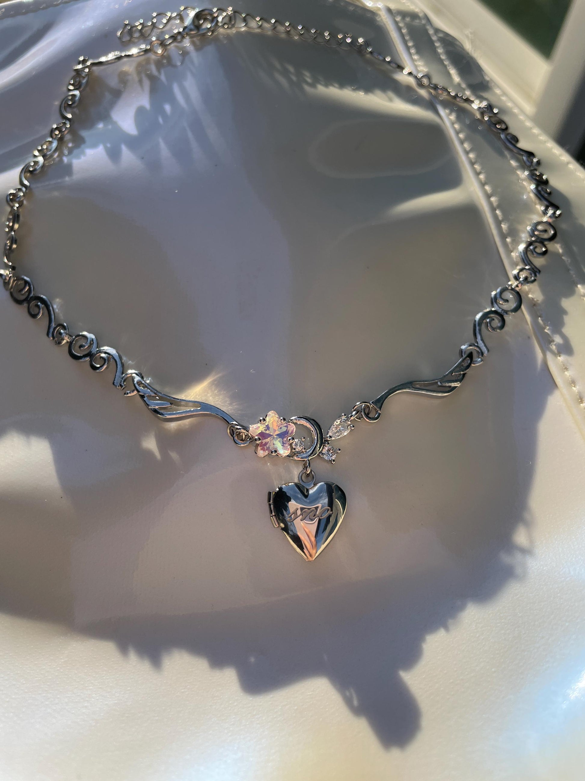 Coquette Heart Locket Moonstone Star Necklace Y2k Angel Wings Choker Angelic Ballet Core Jewelry Indie Aesthetic Heisei Retro Himekaji Gal