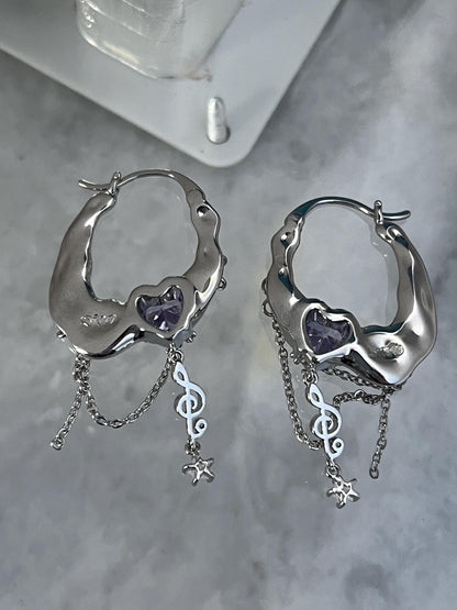 Y2K Grunge Earrings Shoujo Music Note Nana Punk Earrings Goth Hoop Earrings Gyaru Gal Cyber Himekaji Aesthetic Gift for Her Heisei Retro