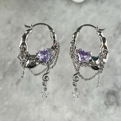 Y2K Grunge Earrings Shoujo Music Note Nana Punk Earrings Goth Hoop Earrings Gyaru Gal Cyber Himekaji Aesthetic Gift for Her Heisei Retro