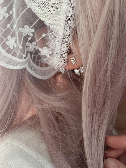 Y2K Shoujo Bow Earrings Coquette Earrings Lace Up Romantic Ribbon Jewelry Wedding Bridesmaid Studs Fairy French Jewelry Princess Indie
