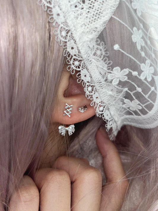 Y2K Shoujo Bow Earrings Coquette Earrings Lace Up Romantic Ribbon Jewelry Wedding Bridesmaid Studs Fairy French Jewelry Princess Indie