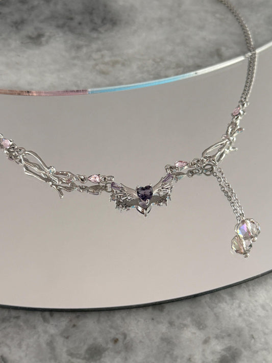 Y2k Angel Wings Necklace grunge purple heart wing Jewelry Indie Aesthetic Anime nana anime Himekaji Gal gift for her gyaru alternative