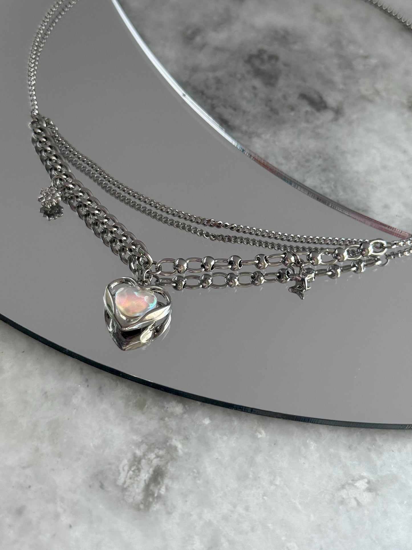 Y2k Grunge Necklace Chubby Heart Iredescent Necklace Chunky Grunge Necklace Alt Jewelry Acubi Nana Anime Indie Aesthetic K Pop Punk Jewelry