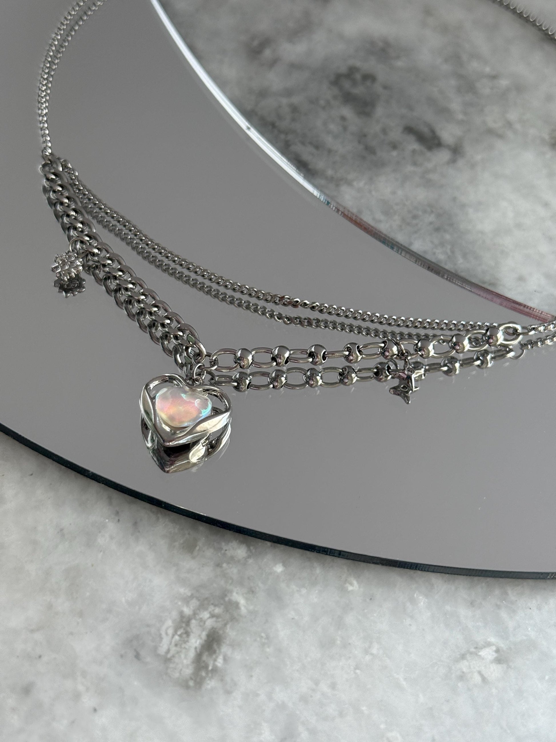 Y2k Grunge Necklace Chubby Heart Iredescent Necklace Chunky Grunge Necklace Alt Jewelry Acubi Nana Anime Indie Aesthetic K Pop Punk Jewelry