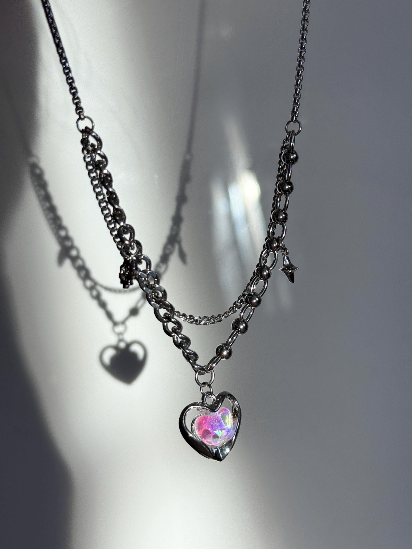 Y2k Grunge Necklace Chubby Heart Iredescent Necklace Chunky Grunge Necklace Alt Jewelry Acubi Nana Anime Indie Aesthetic K Pop Punk Jewelry