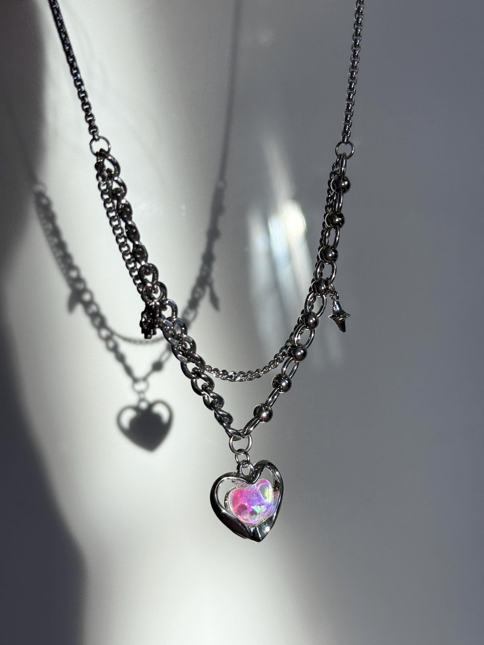 Y2k Grunge Necklace Chubby Heart Iredescent Necklace Chunky Grunge Necklace Alt Jewelry Acubi Nana Anime Indie Aesthetic K Pop Punk Jewelry