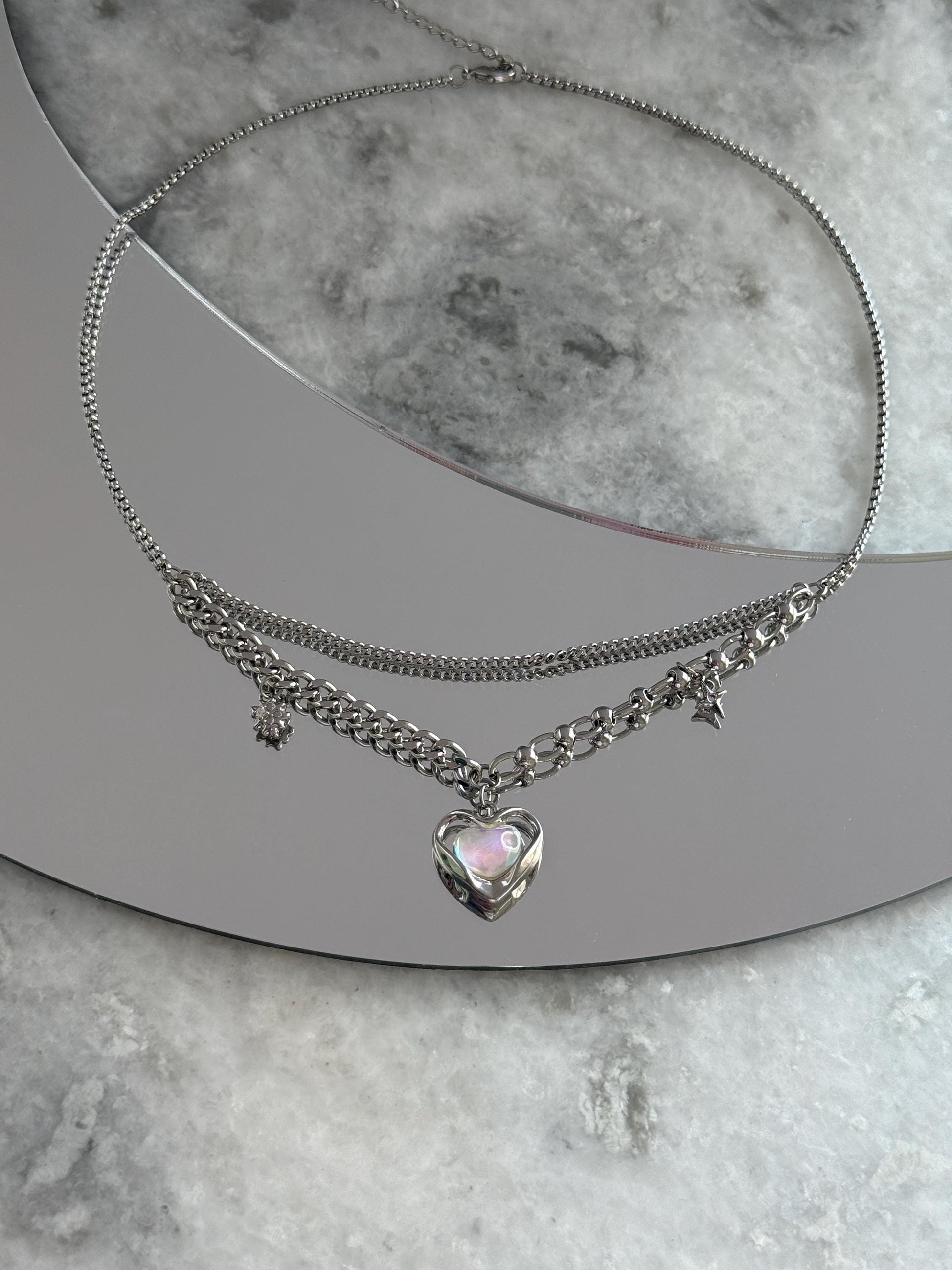 Y2k Grunge Necklace Chubby Heart Iredescent Necklace Chunky Grunge Necklace Alt Jewelry Acubi Nana Anime Indie Aesthetic K Pop Punk Jewelry